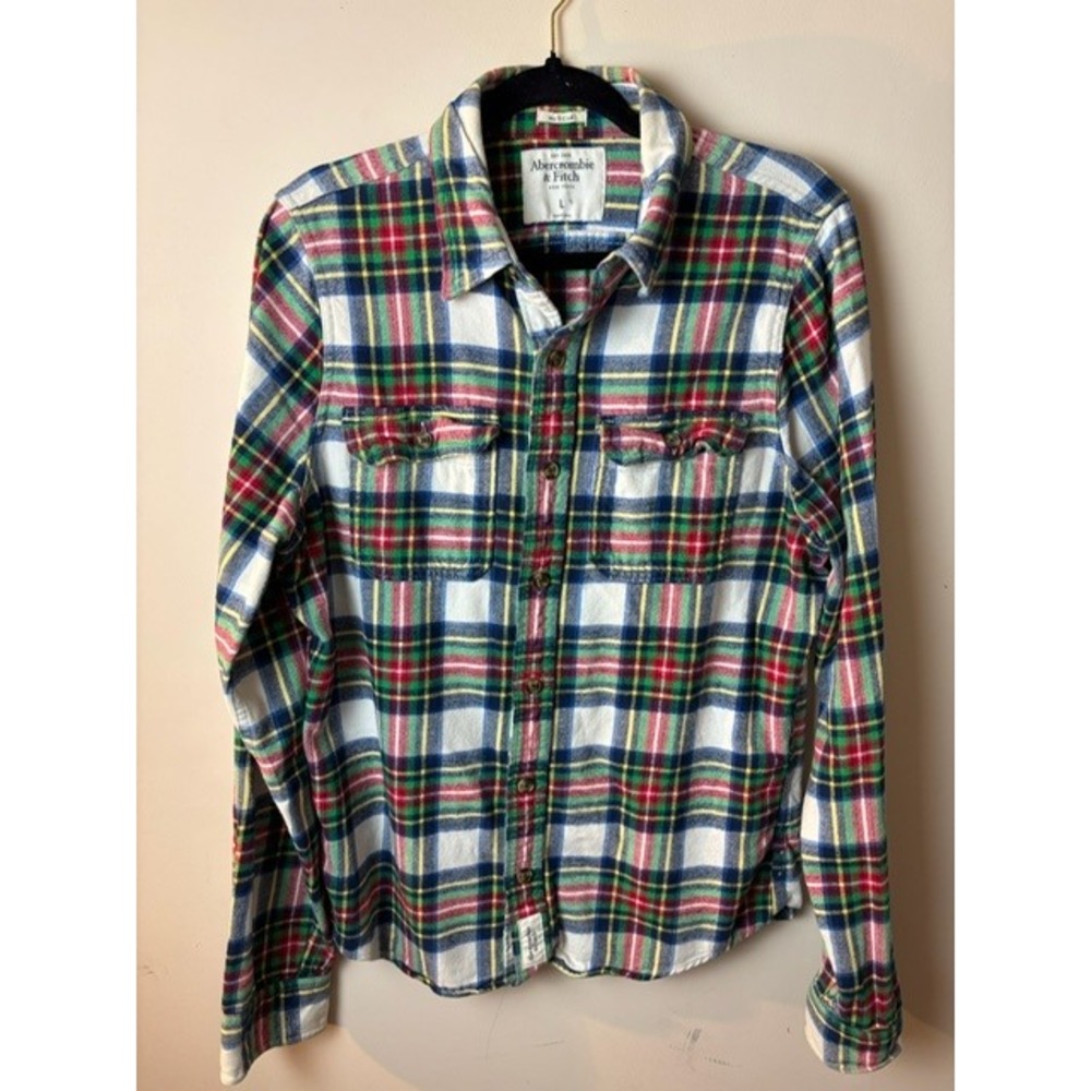 Men's Abercrombie & Fitch Large Flannel Shirt Mens Long Sleeve Plaid Button Up